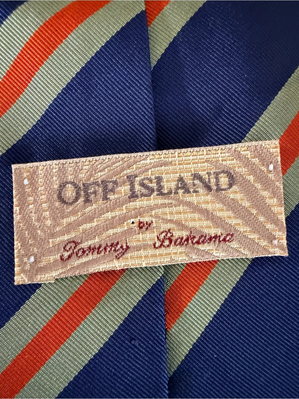 Vintage Tommy Bahama Off Island All Silk Striped Tie Made in USA Blue Orange